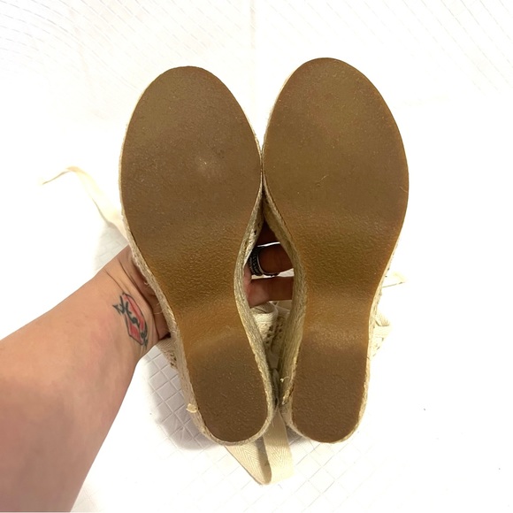 Mudd Y2K Platform Lace Up Espadrilles Peep Toe Crochet Cream White Size 6.5-7 - Picture 9 of 13